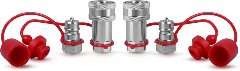 Nasibey 3/8" Ag Hydraulic Quick Connect Tractor Coupler, ISO 7241-A Ball Valves Type Hydraulic Quick Coupler with 2 Sets Dust Caps, Pioneer Type - Image 1